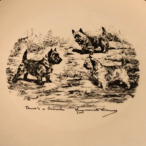 3 Terrier Dogs on Beautiful Gold-trimmed plate - Picture 2 of 4
